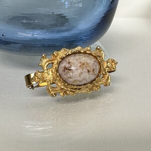 Vintage Scarf Enhancer Clip Pink Multicolor Glass Oval Center Gold Tone Setting